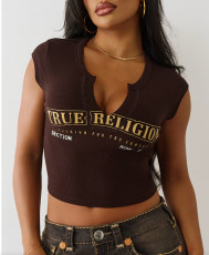SC Letter Print Sleeveless Crop T Shirts GFCF-1404
