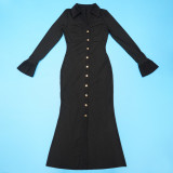 SC Solid Color V Neck Long Sleeve Long Dress YF-10913