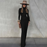 SC Long Sleeve Pleated Slim Maxi Dress GYME-K25D81046
