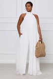 SC Solid Color Halterneck Chiffon Loose Jumpsuit GYLY-9491