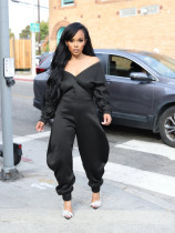 SC Solid Color V Neck Flare Jumpsuit SFY-780
