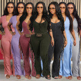 SC Solid Color Short Sleeve Tassel Jumpsuit GTYZ-7339