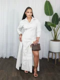 SC Solid Color Long Sleeve Split Shirt Dress  SFY-782