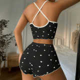 SC Plus Size Printed Bow-Tie Halter-Neck Shorts Loungewear Set GJZY-1240