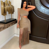 SC Single Shoulder Tassel Maxi Dress GTYZ-7536