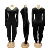 SC Solid Color V Neck Flare Jumpsuit SFY-780