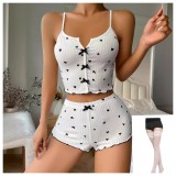 SC Plus Size Printed Bow-Tie Halter-Neck Shorts Loungewear Set GJZY-1240