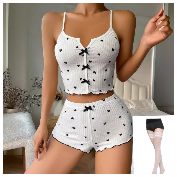 SC Plus Size Printed Bow-Tie Halter-Neck Shorts Loungewear Set GJZY-1240