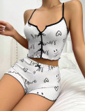 SC Plus Size Printed Bow-Tie Halter-Neck Shorts Loungewear Set GJZY-1240
