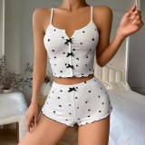 SC Plus Size Printed Bow-Tie Halter-Neck Shorts Loungewear Set GJZY-1240