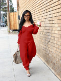 SC Solid Color V Neck Flare Jumpsuit SFY-780