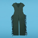 SC Solid Color Short Sleeve Tassel Jumpsuit GTYZ-7339