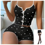SC Plus Size Printed Bow-Tie Halter-Neck Shorts Loungewear Set GJZY-1240