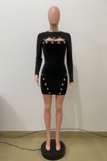 SC Hollow Out Long Sleeve Mini Dress QODY-6069