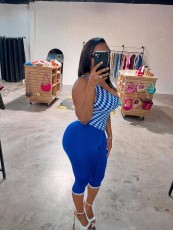 SC Plaid Print Slash Shoulder Two Piece Pants Set GBGF-258303