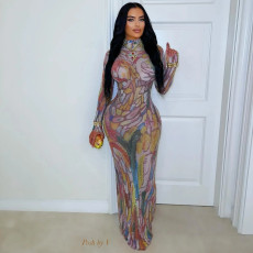 SC Print Hot Drill Long Sleeve Maxi Dress SHMF-6203
