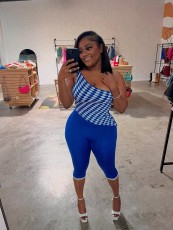 SC Plaid Print Slash Shoulder Two Piece Pants Set GBGF-258303