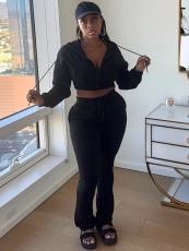 SC Fleece Hooded Sweatshirt Wide-Leg Pants Suit CH-25057