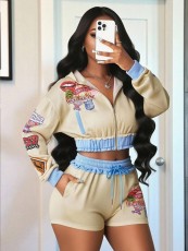 SC Contrast Color Print Hooded Shorts Casual Suit GBGF-25091201