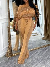 SC Color Block Pleated Two Piece Pants Set AIL-334