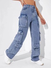 SC Multi-pockets Washed Straight Jeans GZCF-3015