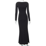 SC Long Sleeve Solid Color Maxi Dress GSZM-Q22DS381