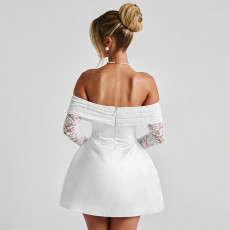 SC One Shoulder Lace Long Sleeve Mini Dress GSZM-H24DS289