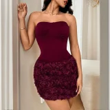 SC Solid Color Wrap Chest Flower Mini Dress SUM-CF24432MHO