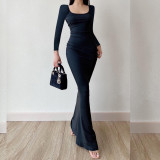 SC Long Sleeve Solid Color Maxi Dress GSZM-Q22DS381
