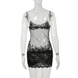 SC Mesh Lace See Through Sling Mini Dress GPKJ-MR27550