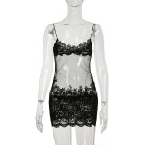 SC Mesh Lace See Through Sling Mini Dress GPKJ-MR27550
