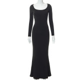 SC Long Sleeve Solid Color Maxi Dress GSZM-Q22DS381
