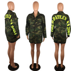 SC Plus Size Letter Print Long Sleeve Camouflage Coats FYWF-LD635