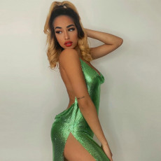 SC Solid Color Backless Halterneck Mini Dress LJSF-D217593W