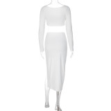 SC Long Sleeve V Neck Split Skirt 2 Piece Set LJSF-S3713419W