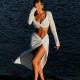SC Long Sleeve V Neck Split Skirt 2 Piece Set LJSF-S3713419W