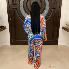 SC Lantern Sleeve Printed Two Piece Pants Set FYWF-YW0863