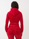 SC Solid Color Hooded Cardigan Two Piece Pants Set YD-8832