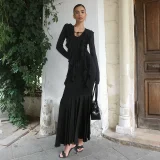 SC Long Sleeve Ruffles Maxi Dress XEF-K25D80869