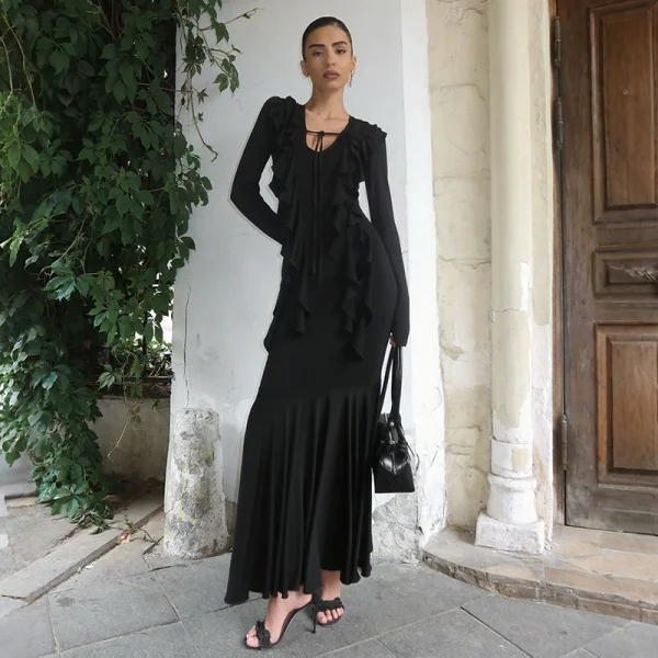 SC Long Sleeve Ruffles Maxi Dress XEF-K25D80869