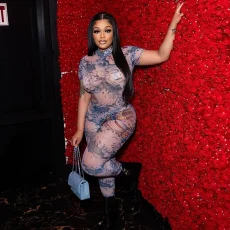 SC Mesh Print Short Sleeve Jumpsuit XEF-K24Q47149