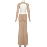 SC Solid Color V Neck Backless Split Maxi Dress XEF-K25D81127