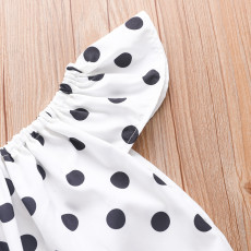 SC Kids Girl Polka Dots Print Tops Denim Shorts Suit YKTZ-2090