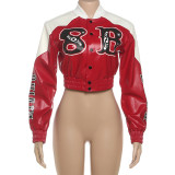 SC Contrast Color Print PU Leather Coat XEF-K25C80613