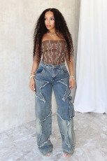 SC Fashion Tassel Loose Washed Jeans GSYI-30057