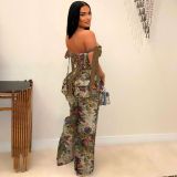 SC Plus Size Print Tie Up Drawstring Two Piece Pants Suit NY-3296