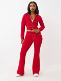 SC Solid Color Hooded Cardigan Two Piece Pants Set YD-8832