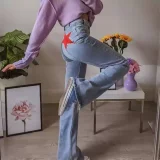 SC Fashion Contrast Color Micro Flare Jeans GSYI-6002