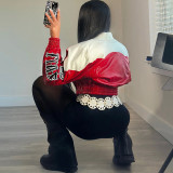 SC Contrast Color Print PU Leather Coat XEF-K25C80613