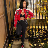 SC Contrast Color Print PU Leather Coat XEF-K25C80613